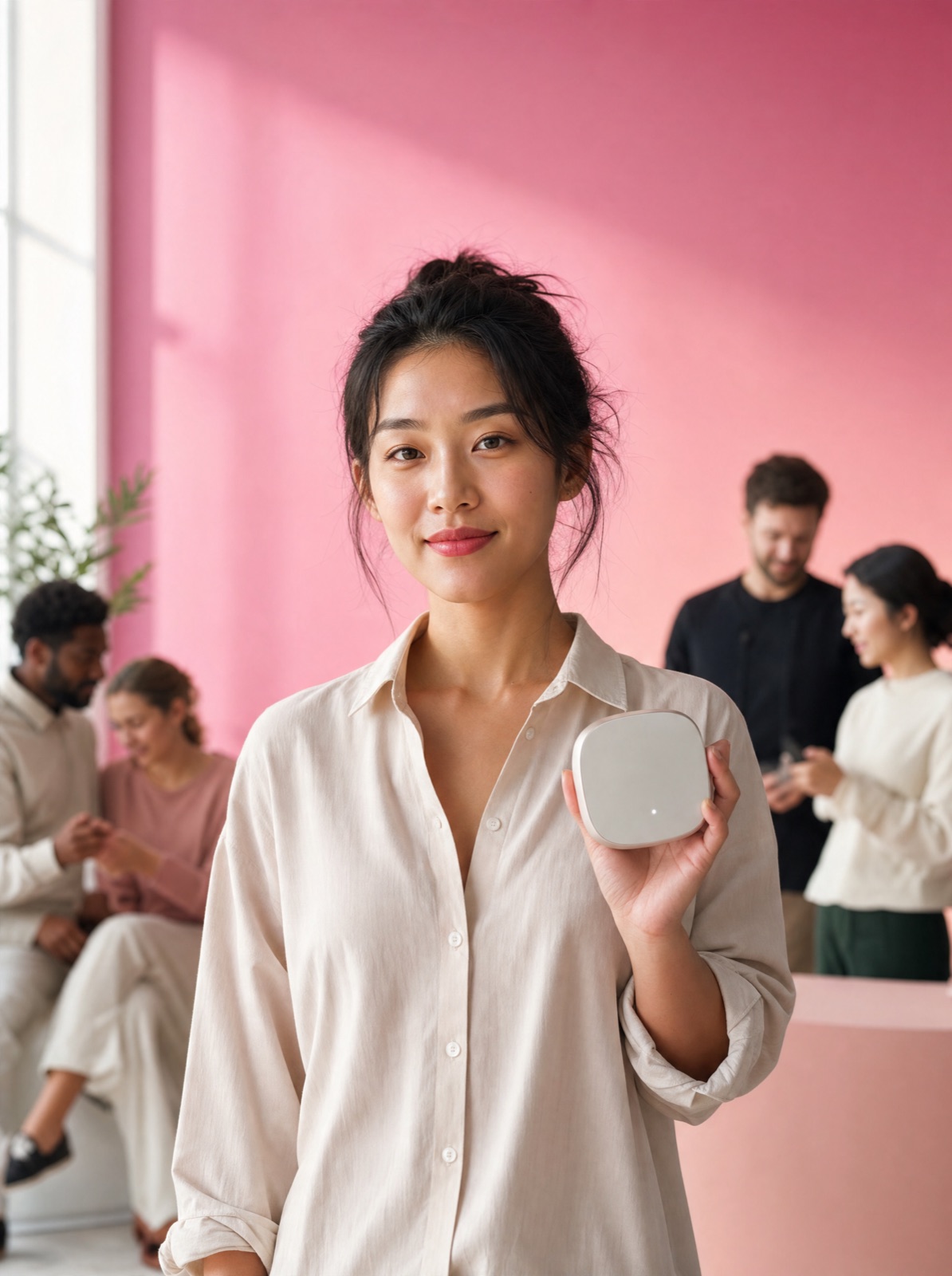 Maker holding a finished AI hardware product